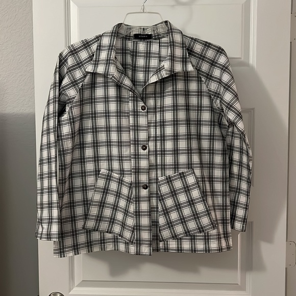 Vitamin checkered jacket black and white blazer Large squares workwear pockets - Picture 2 of 16